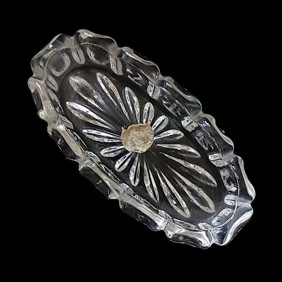 Open Glass Salt Cellar Oval Starburst Antique Clear Oblong Victorian Art Deco. - Picture 5 of 16